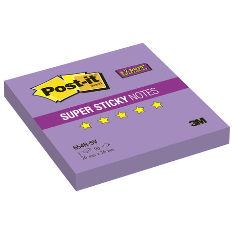 Блок самоклеящийся (стикер) POST-IT Super Sticky, 76х76 мм, 90 л., фиолетовый, 654R-SV