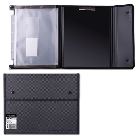 Папка для конференций BRAUBERG А4, 5 отделений, бумажный блок в комплекте, черная, 221367