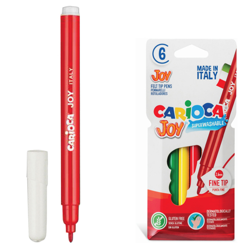 Фломастеры CARIOCA "Joy" (Италия), 6 цветов, суперсмываемые, вентилируемый колпачок, картонный конве