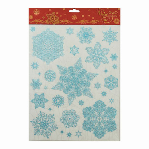 Украшение для окон и стекла декоративное "Снежинки голубые 1", 30х38 см, ПВХ, 31242