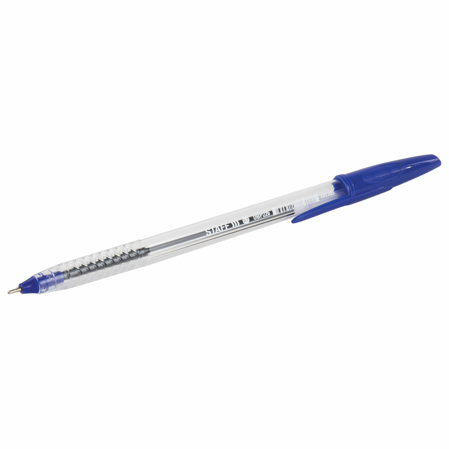 Ручка шариковая STAFF на масляной основе, корпус прозрачный, 141705, синяя