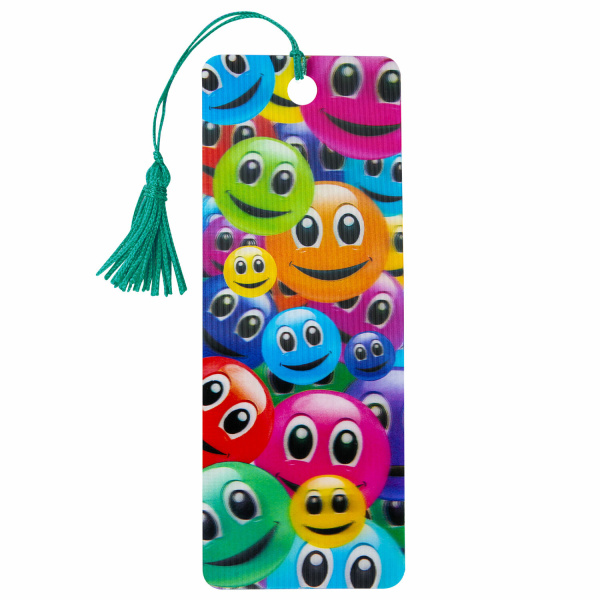 Закладка д/книг с линейкой 3D ОБЪЕМНАЯ BRAUBERG, Смайлики, с декорированным шнурком, 128096