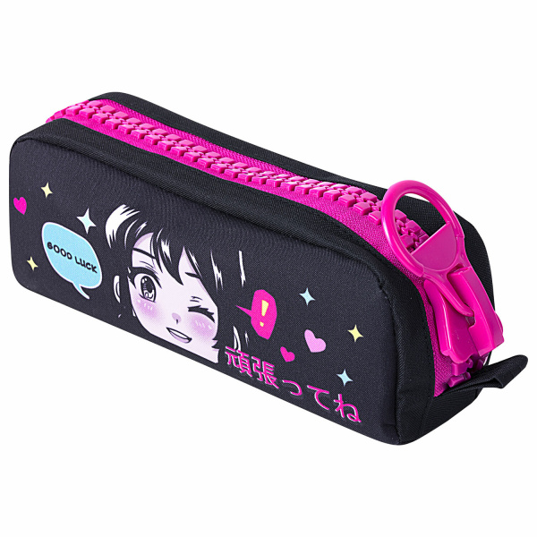 Пенал BRAUBERG с объемной "тракторной" молнией, 1 отделение, ткань, 22х8х6,5 см, "Anime girl", 27156