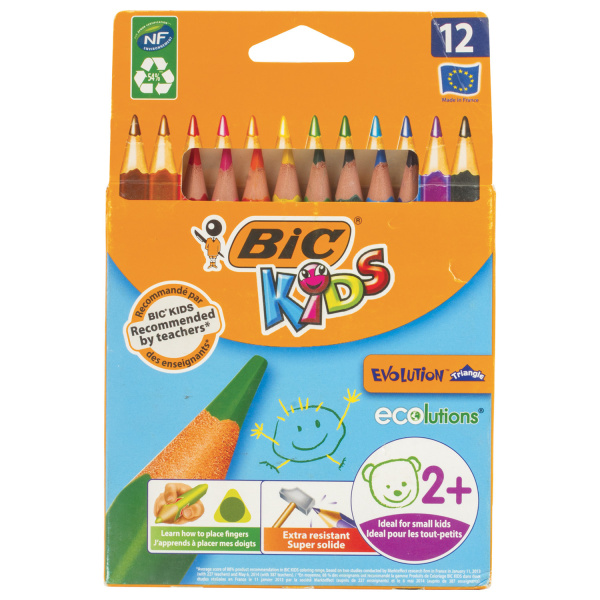 Карандаши цветные утолщенные BIC "Kids Evolution Triangle", 12 цв, пластик, трехгранные, 8297356