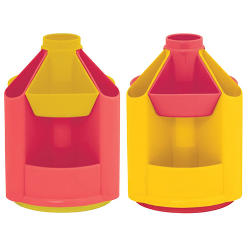 Подставка-органайзер СТАММ "Mini Desk" вращающаяся, 107*107*140 мм, 10 отдел., лимон./малин., ОР91