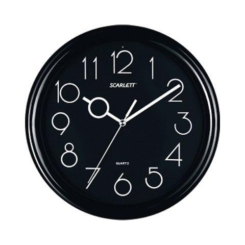 Часы настен. SCARLETT SC-09B круг, черные, черн.рамка, 25.5x25.5x4.6 см