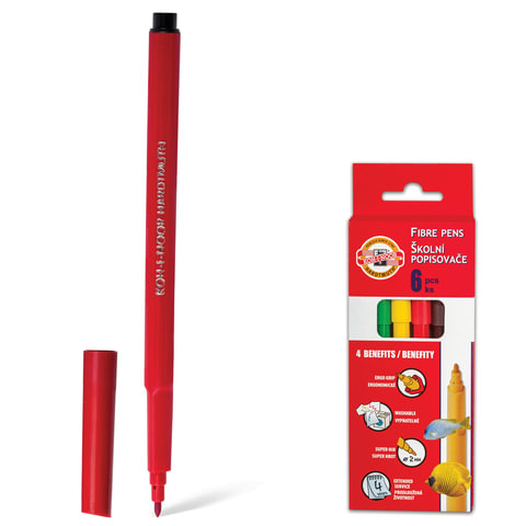 Фломастеры KOH-I-NOOR "Рыбки", 6 цветов, смываемые, трехгранные, картонная упаковка, европодвес, 771