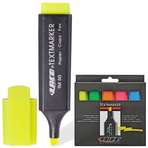 Набор текстмаркеров LAСO (Германия) 1-5мм, 5 цв (жел, зел,оранж, роз,син), упак. с европодвес,ТМ50/5