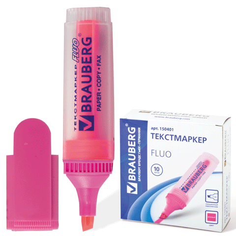 Текстмаркер BRAUBERG "FLUO", скошенный наконечник 1-5 мм, розовый, 150401