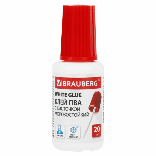 Клей ПВА BRAUBERG 20гр., с кисточкой, морозостойкий