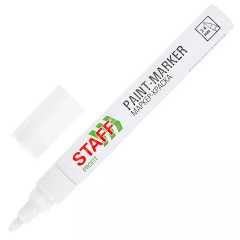 Маркер-краска лаковый (paint marker) 2-4 мм, БЕЛЫЙ, НИТРО-ОСНОВА, STAFF PROFIT, для любых поверхност