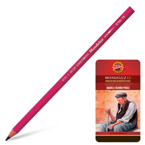 Карандаши цветные акварельные KOH-I-NOOR 12 цв., грифель 3,8мм, заточ., металл. коробка, 3722/12