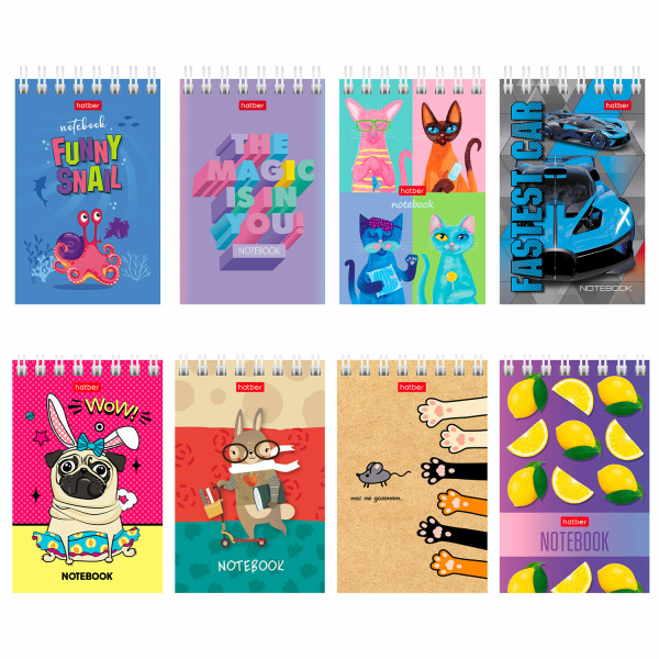 Блокнот А7, 65*100мм, 40л. "Хатбер", гребень, в дисплее, Ассорти, 40Б7B1гр(B115503)