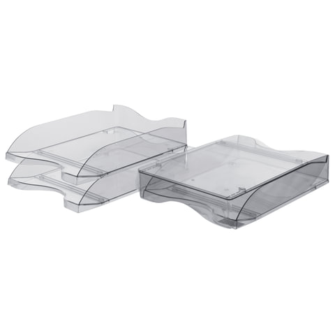 Лотки горизонтальные для бумаг СТАММ, НАБОР 2шт., "Люкс", тонированные серые, ЛТ602 