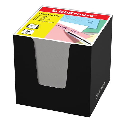 Блок для записей ERICH KRAUSE в подставке картонной черной, куб 9*9*9, белый, 37006