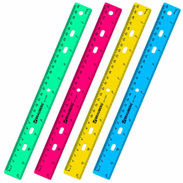 Линейка BRAUBERG "Сrystal Сolor" 30см, тонированная ассорти, 210291