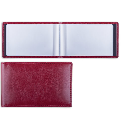 Визитница однорядная BRAUBERG "Imperial" на 20 визиток, "гладкая кожа", бордовая, 231652