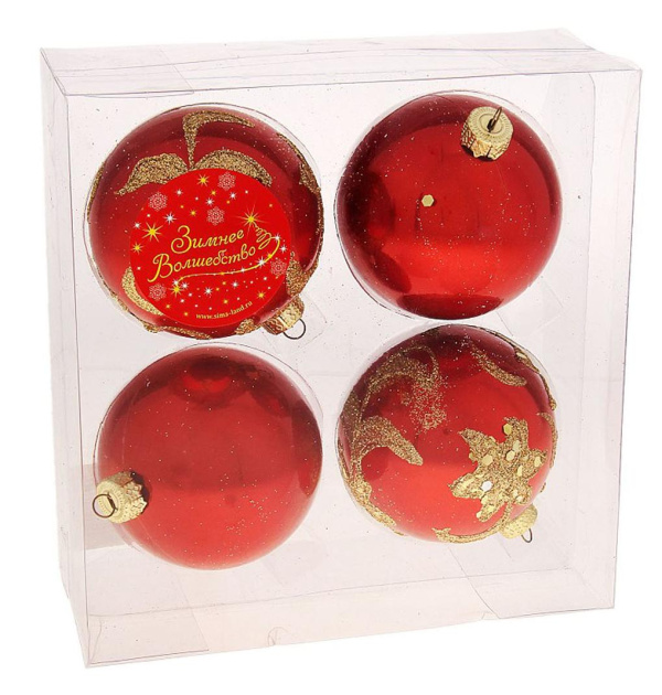 Набор шаров пластик d-5,5 см 4 шт "Обрамление" красный 3259899