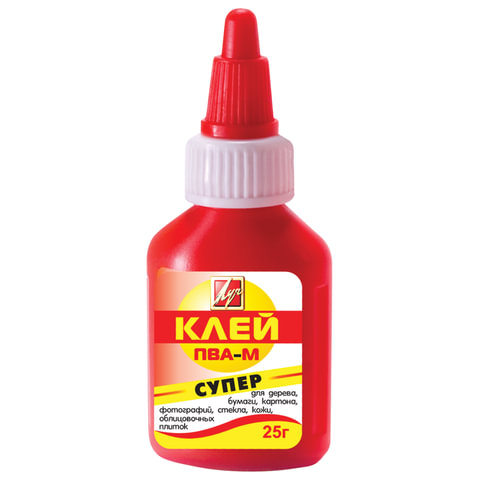 Клей ПВА-М ЛУЧ "Супер" (бумага, картон, кожа, ткань, дерево, стекло, фотографии), 25 г, 18С1187-08