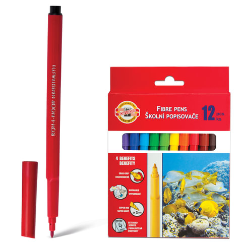 Фломастеры KOH-I-NOOR "Рыбки", 12цв, смываемые, трехгранные, картон коробка, европодвес, 771002AB05K