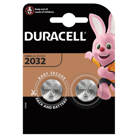 Батарейки DURACELL Lithium, CR2032, литиевые, КОМПЛЕКТ 2 шт, в блистере, (ш/к 4967)