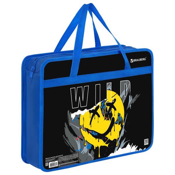 Папка на молнии с ручками BRAUBERG А4, 1 отделение, пластик, 80 мм, Wild face, 272166
