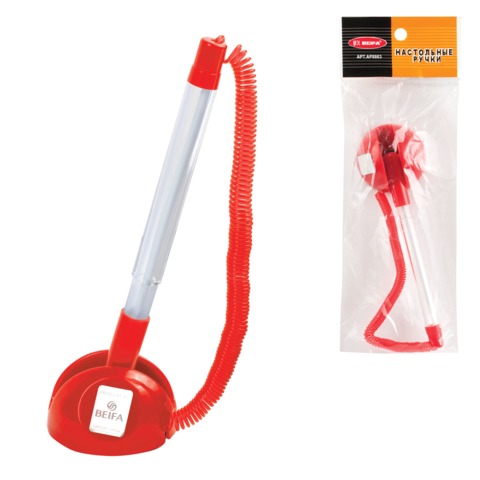 Ручка шариковая настольная BEIFA (Бэйфа) "СтопПен", корпус прозрачный/красный, линия 0,7 мм, синяя, 