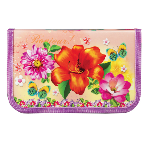 Пенал 1 отделение, откидная планка, для начальной школы, девочка, Бабочки, 19*11 см, ПН-6138