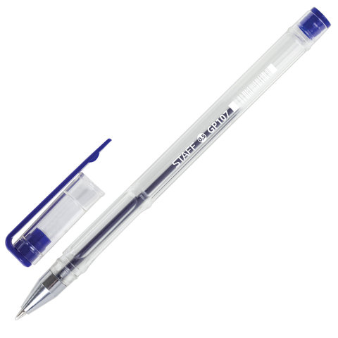Ручка гелевая STAFF, СИНЯЯ, корпус прозрачный, хромированные детали, узел 0,5 мм, линия письма 0,35 
