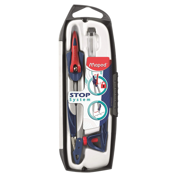 Готовальня MAPED (Франция) "Stop System", 3 предм, ударопрочный пенал с европодвесом, 196100