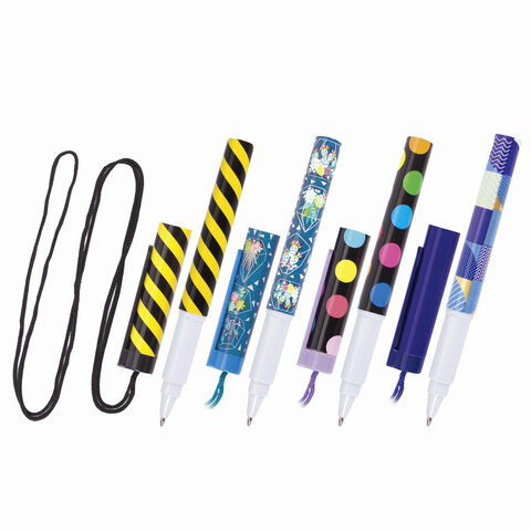 Ручка шариковая BRAUBERG "Kids", на шнурке, ассорти, толщ. письма 0,7мм, синяя, 141466