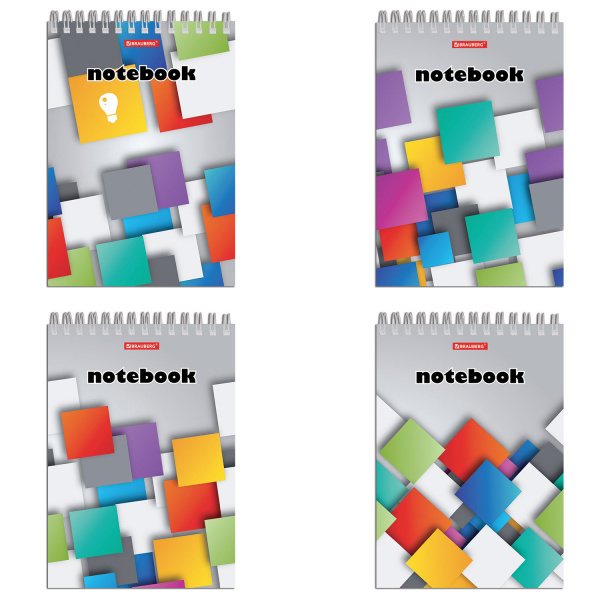 Блокнот А5 (146х206 мм), 80 л., гребень, картон, жесткая подложка, клетка, BRAUBERG, "Кубы", 129819