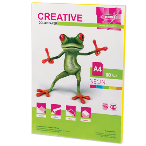 Бумага CREATIVE color (Креатив) А4, 80г/м, 50 л. неон желтая, БНpr-50ж, ш/к 44875