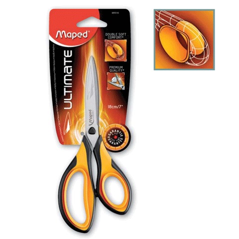 Ножницы MAPED (Франция) "Ultimate" 180мм, повышен. прочность лезвий, карт.упак.с европодвесом,695510