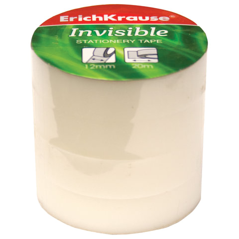 Клейкие ленты 12мм*20м, ERICH KRAUSE "Invisible", 4шт. прозраяная, 40196