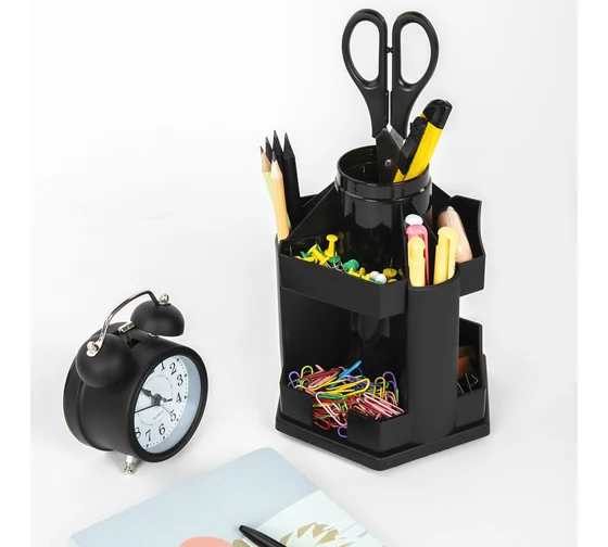 Подставка-органайзер вращающаяся BRAUBERG "Germanium", 7 секций, 110х165х175 мм, серебро, металл, 23