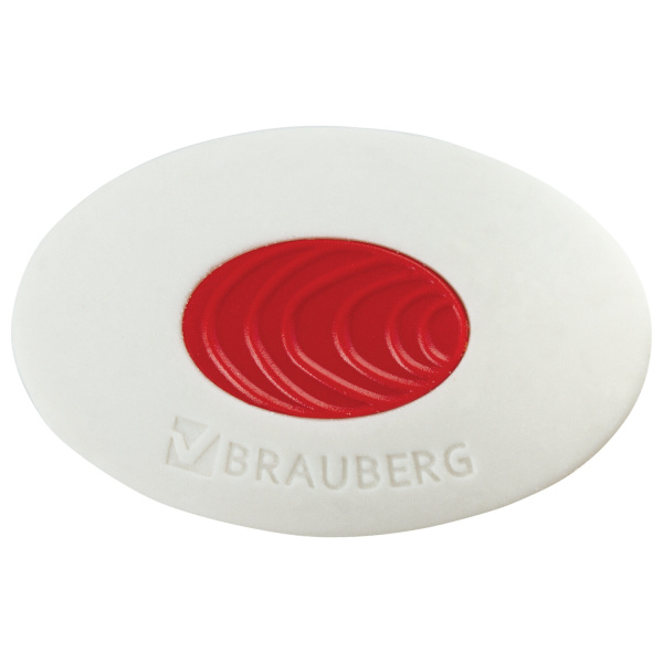 Ластик BRAUBERG "Oval PRO", 40*26*8мм, овальный, красный пластиковый держатель, 229560
