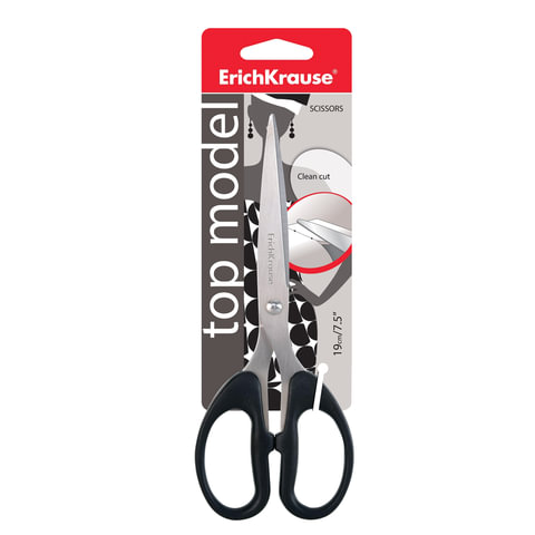 Ножницы ERICH KRAUSE "Top Model", 190 мм, черные, в картонной упаковке с европодвесом, 50015 