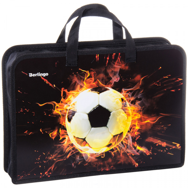 Папка с ручками 1 отделение, А4 Berlingo "Football", 340*245*75мм, пластик, на молнии