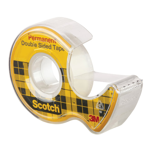 Клейкая лента двусторонняя 12мм* 6,3м, SCOTCH, на диспенсере, 89 мкм, 136D