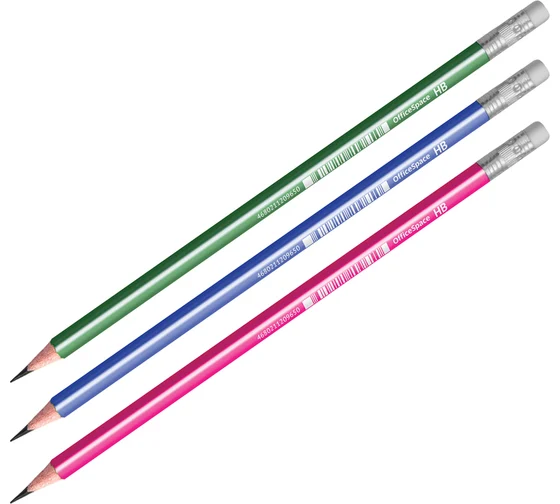 Карандаш ч/г OfficeSpace, HB, трехгранный, заточен., пластиковый, с ластиком, корпус ассорти с полос