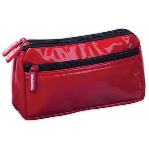 Пенал-косметичка BRAUBERG под глянц.кожу, красный, 2 отд. 1 карман, Милан, 20*10*4 см, 224040
