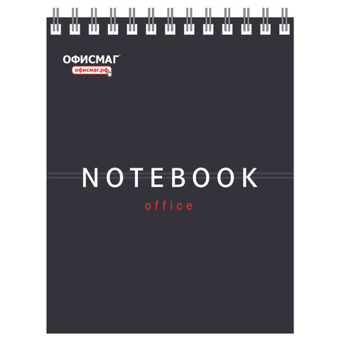 Блокнот МАЛЫЙ ФОРМАТ (108х145 мм) А6, 48 л., гребень, картон, клетка, ОФИСМАГ, темно-серый, 129873
