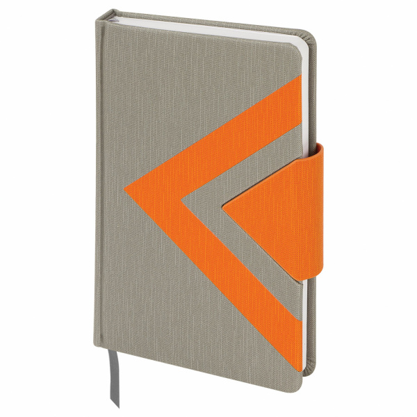 Ежедневник недатированный А5 (138x213мм) BRAUBERG "Waves" под кожу, застежка 160 л., серый/оранжевый
