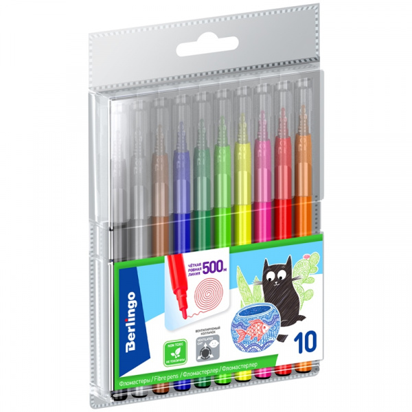Фломастеры Berlingo "Жил-был кот", 10цв., смываемые, блистер WP0061