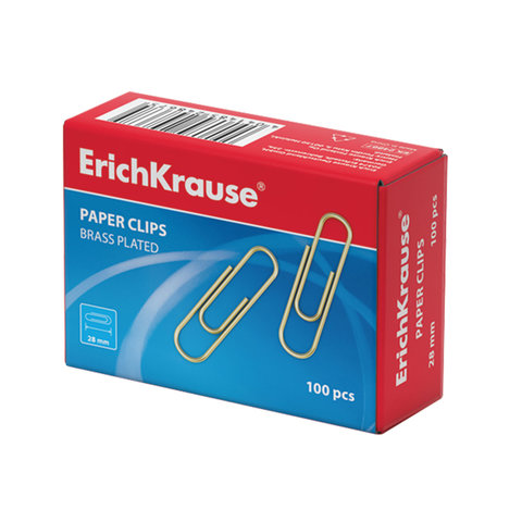 Скрепки ERICH KRAUSE 28 мм омедненные, 100 шт., в карт.коробке, 24867