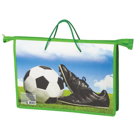 Папка-сумка BRAUBERG на молнии с веревочными ручками А4, пластик, мальч., Бутсы, 225502