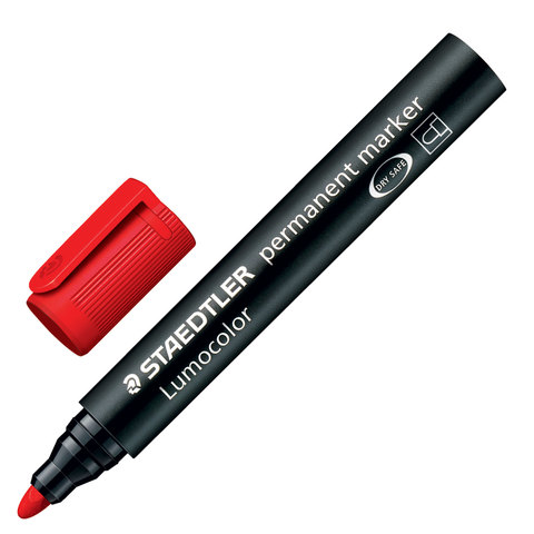 Маркер перманентный (нестираемый) STAEDTLER (Штедлер,Германия)"Lumocolor",круг.након,2мм,красн,352-2