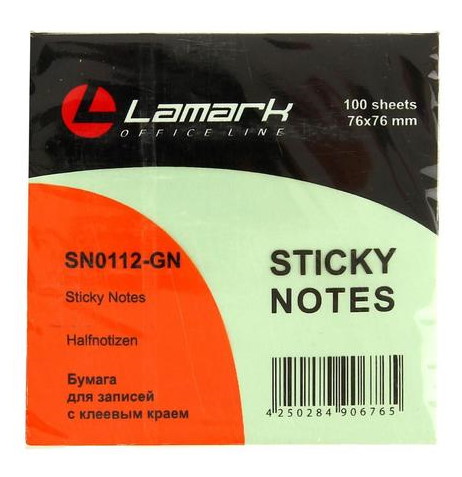 Блок самоклеящийся LAMARK 76x76 пастель зеленая 
