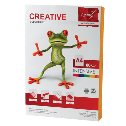 Бумага CREATIVE color (Креатив) А4, 80г/м, 100 л. интенсив оранжевая, БИpr-100ор, ш/к 45247
